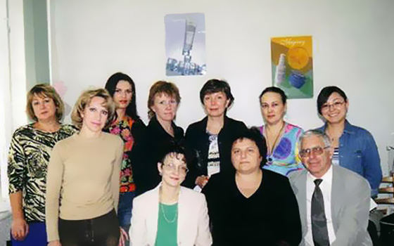 Cosmoenergetics students group and E. Batisheva. Alma-Ata